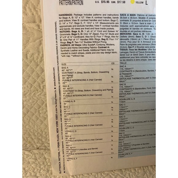 Butterick Misses Handbag Sewing Pattern B4365 - uncut - Picture 5 of 9